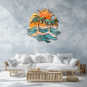 Tropical palm sunset metal wall art coastal beach decor