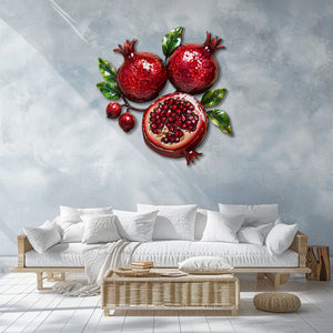 Rustic pomegranate aluminum wall decor with glossy fruit artwork for farmhouse dining room styling