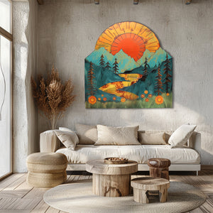 Mountain sunset lake metal wall art rustic landscape decor