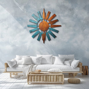 Rustic sunburst metal wall art southwestern outdoor aluminum wall decor