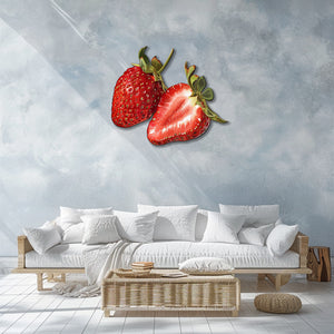 Strawberry metal wall art with vibrant red fruit and botanical detailing for farmhouse kitchen decor