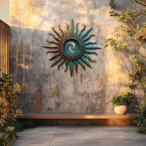 Celestial spiral sun metal wall art rustic southwestern decor