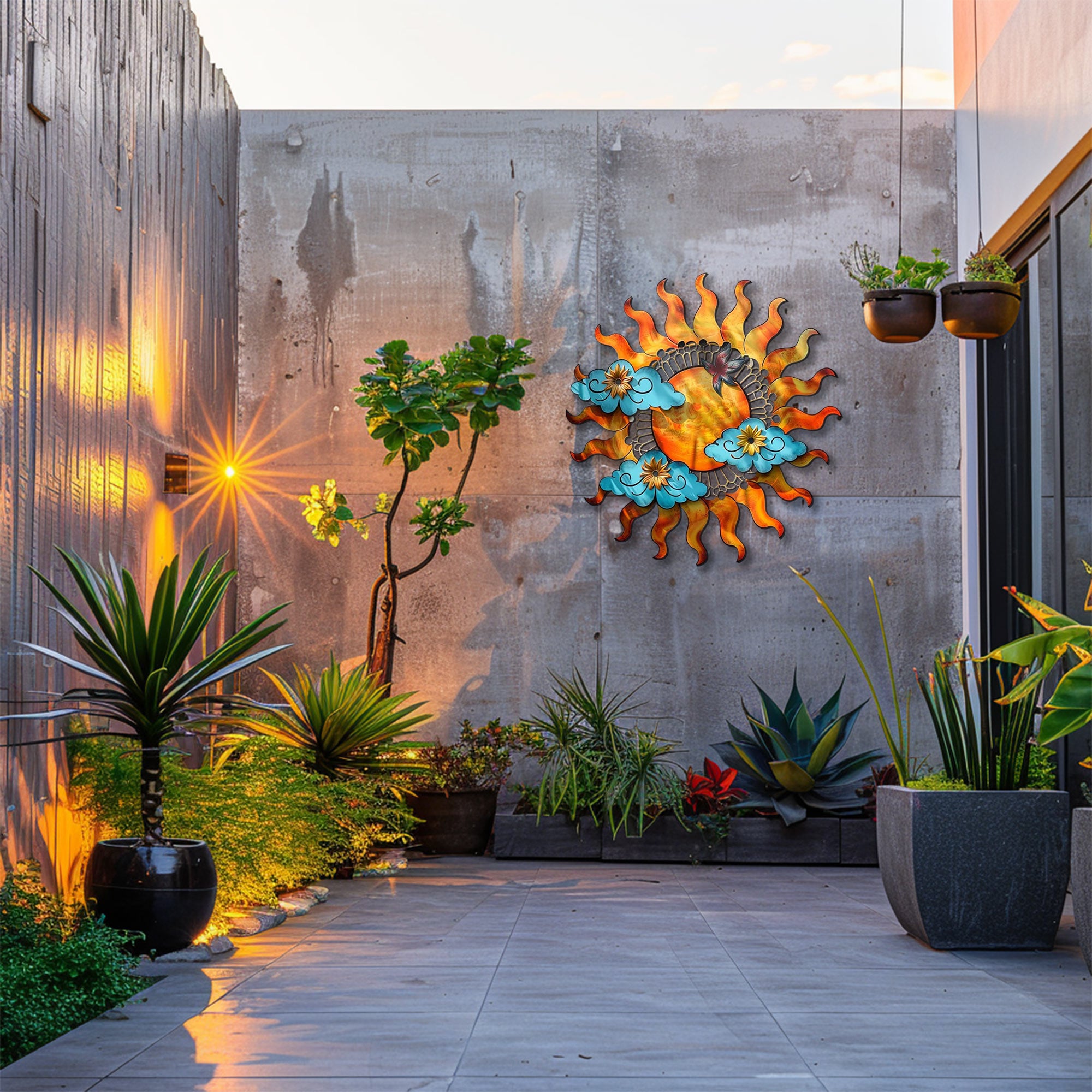 Sun Cloud UV printed aluminum metal wall art for colorful patio garden and outdoor wall decor 1
