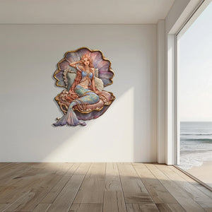 Mermaid Pearl Seashell UV printed aluminum metal wall art for ocean bedroom nursery and beach house decor 1