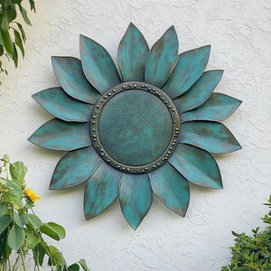Turquoise Sunflower UV printed aluminum metal wall art for rustic garden patio and farmhouse decor 3
