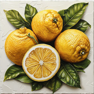 Rustic lemon aluminum wall decor with textured citrus artwork for farmhouse dining room styling 1