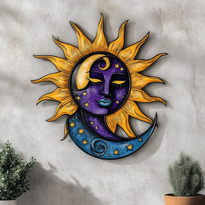 Celestial metal wall art with faux 3D cosmic artwork for spiritual decor 1