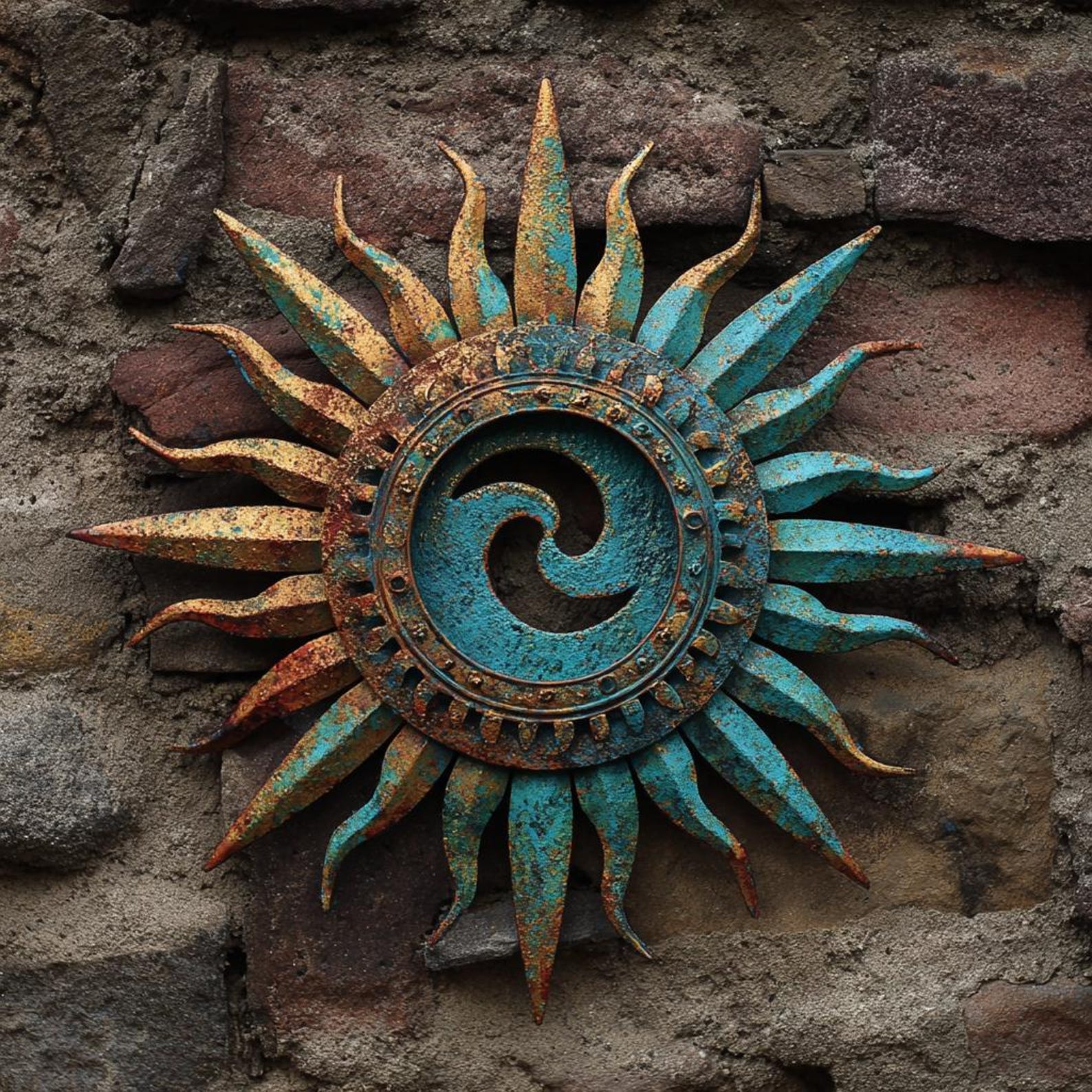 Celestial spiral sun metal wall art rustic southwestern decor 1