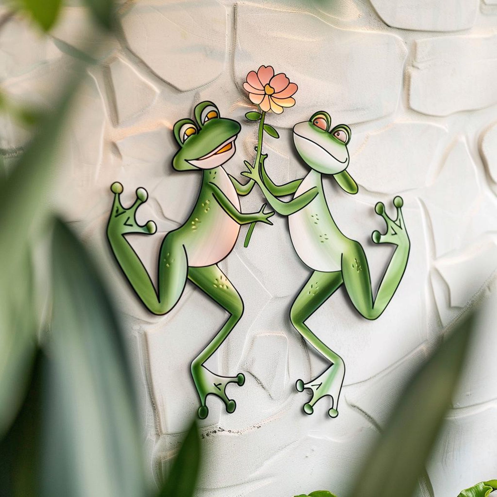 Cute frog flower metal wall art whimsical garden aluminum wall decor 1