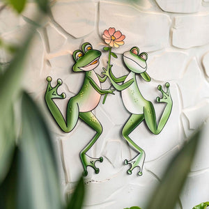 Cute frog flower metal wall art whimsical garden aluminum wall decor 1