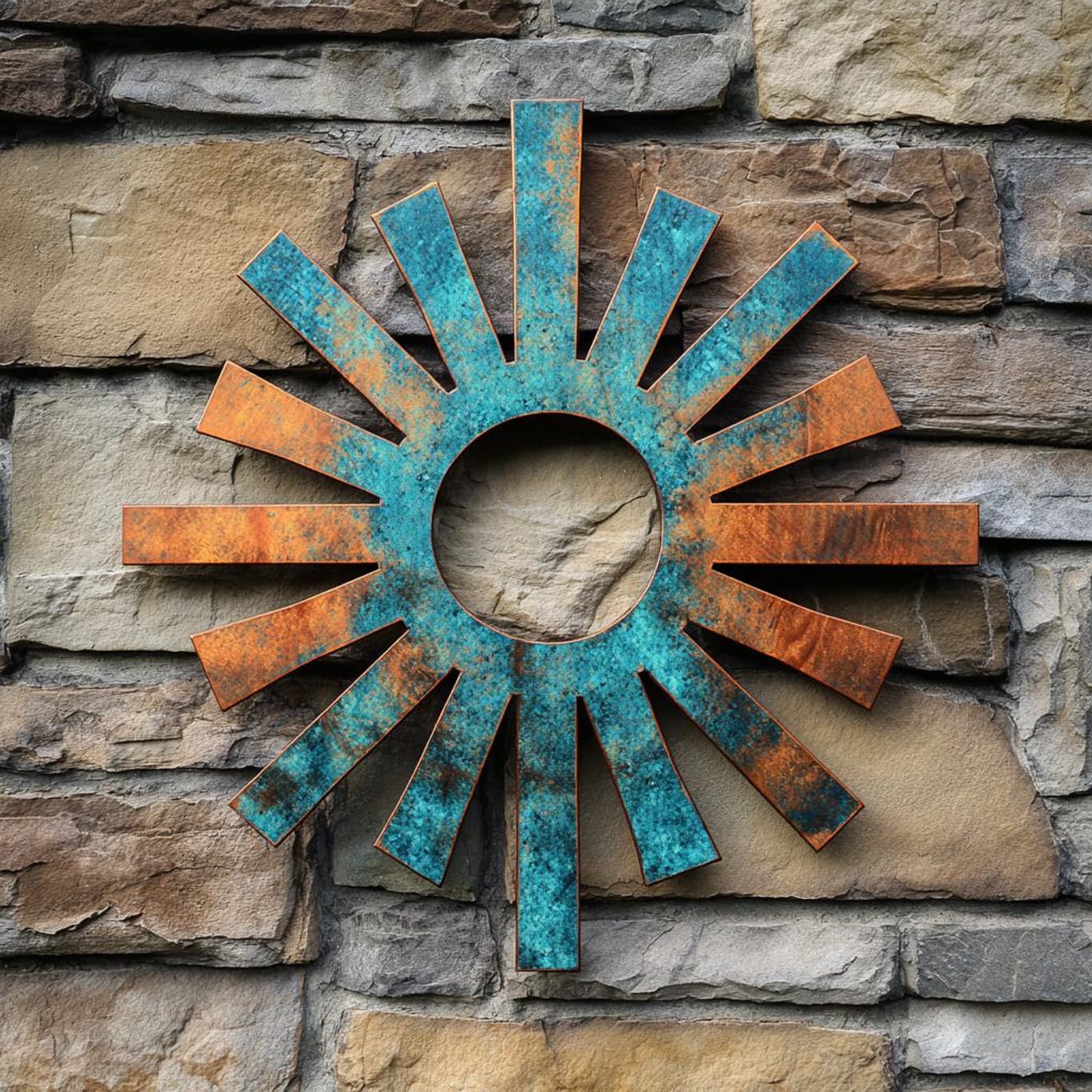 Turquoise sunburst metal wall art rustic southwestern outdoor decor 1