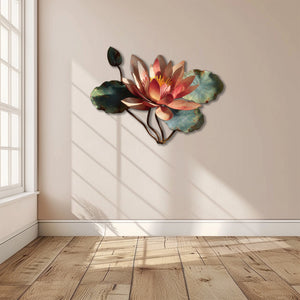 Lotus bloom metal wall art with lily pads and zen botanical styling 2