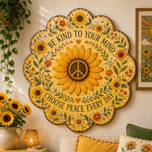 Be Kind Sunflower Peace UV printed aluminum metal wall art for inspirational floral living room bedroom and patio decor 2