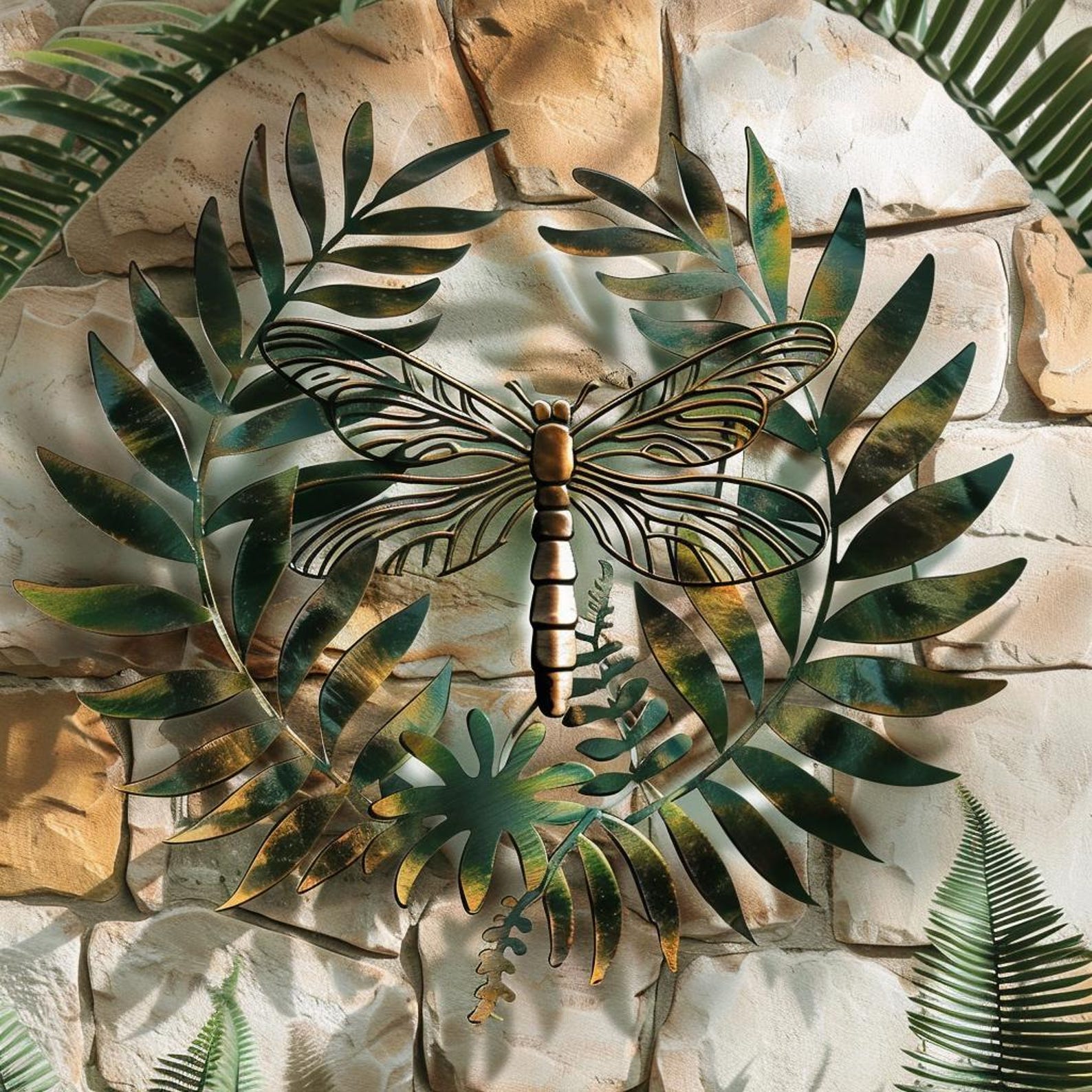 Dragonfly botanical metal wall art with tropical leaves aluminum wall decor 1