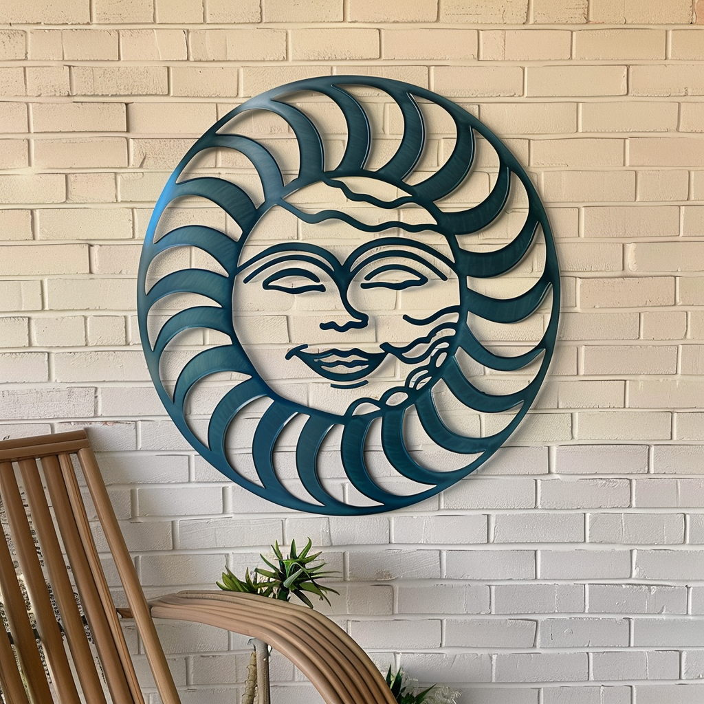 Celestial sun face metal wall art boho southwestern decor 1