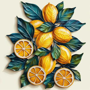 Lemon branch metal wall art with vibrant citrus fruits and botanical leaves for Mediterranean kitchen decor 1