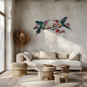 Hummingbird Branch UV printed aluminum metal wall art for floral living room and patio decor 1