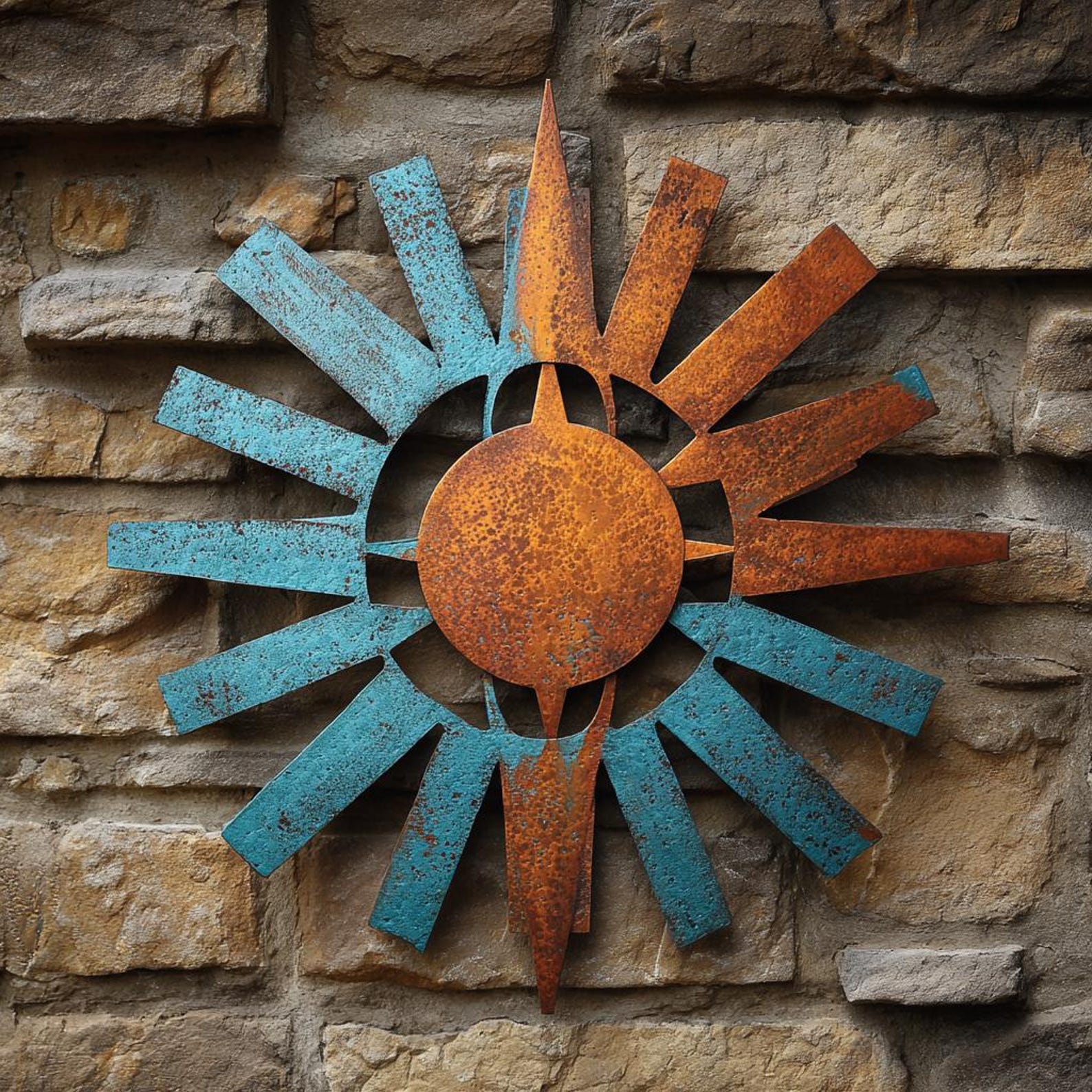 Rustic sunburst metal wall art southwestern outdoor aluminum wall decor 1