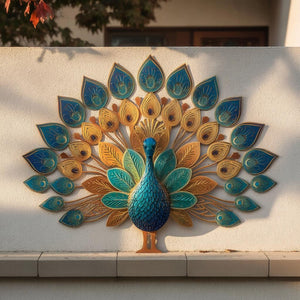 Peacock Fan Tail UV printed aluminum metal wall art for patio garden and living room decor 2