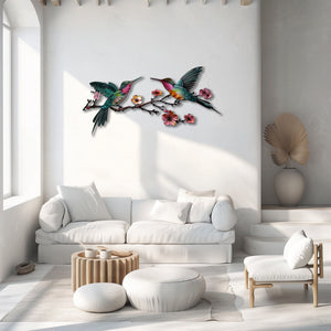 Hummingbird Branch UV printed aluminum metal wall art for floral living room and patio decor 2