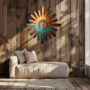 Rustic sunburst ring metal wall art southwestern outdoor decor 2