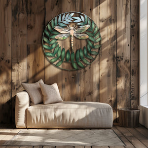 Dragonfly leaf metal wall art with botanical wreath aluminum wall decor 2