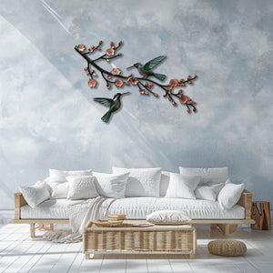 Hummingbird Cherry Blossom UV printed aluminum metal wall art for floral living room and patio decor 3