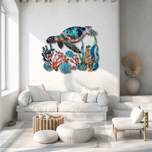 Sea turtle coral reef metal wall art coastal ocean decor 2