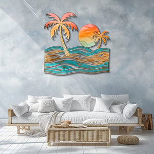 Tropical palm beach metal wall art coastal ocean decor 2