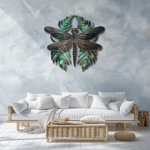 Dragonfly metal wall art with tropical leaves botanical aluminum wall decor 2