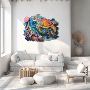 Sea turtle coral ocean metal wall art coastal decor 2