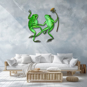 Green frog couple metal wall art with flower whimsical garden aluminum wall decor 3