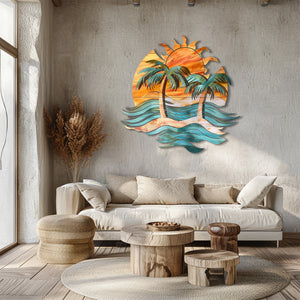 Tropical palm sunset metal wall art coastal beach decor 3