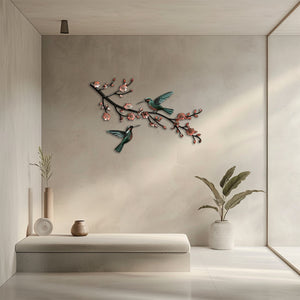 Hummingbird Cherry Blossom UV printed aluminum metal wall art for floral living room and patio decor 4