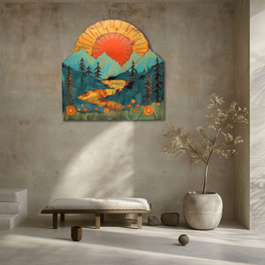 Mountain sunset lake metal wall art rustic landscape decor 3