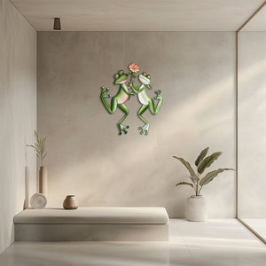 Cute frog flower metal wall art whimsical garden aluminum wall decor 3