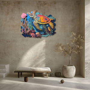 Sea turtle coral ocean metal wall art coastal decor 3