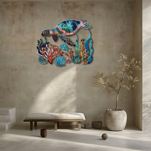 Sea turtle coral reef metal wall art coastal ocean decor 3