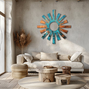 Turquoise sunburst metal wall art rustic southwestern outdoor decor 3