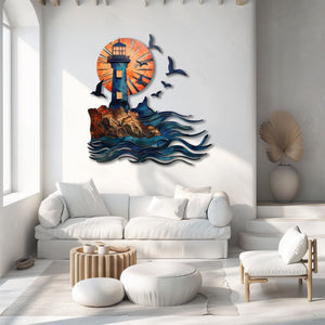 Lighthouse Seagull Ocean UV printed aluminum metal wall art for coastal beach house living room and patio decor 3