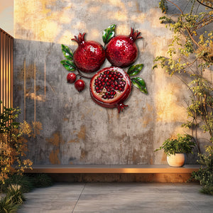 Rustic pomegranate aluminum wall decor with glossy fruit artwork for farmhouse dining room styling 3