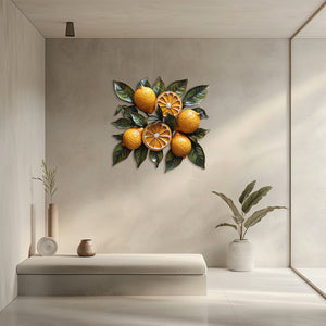 Lemon botanical metal wall art with vibrant citrus fruits and leafy branches for Mediterranean kitchen decor 3