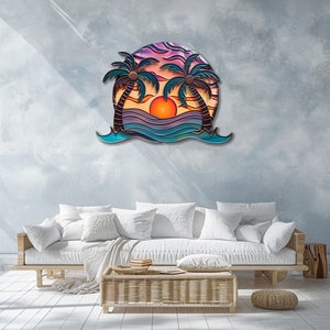 Tropical palm sunset metal wall art coastal beach decor 3