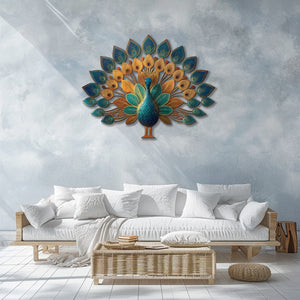 Peacock Fan Tail UV printed aluminum metal wall art for patio garden and living room decor 4