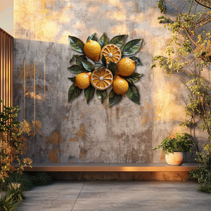Lemon botanical metal wall art with vibrant citrus fruits and leafy branches for Mediterranean kitchen decor 4