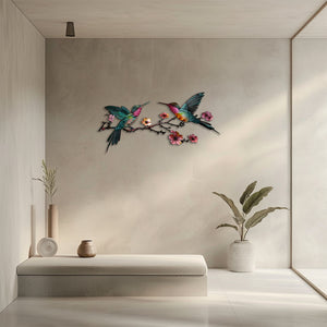 Hummingbird Branch UV printed aluminum metal wall art for floral living room and patio decor 4