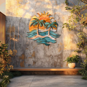 Tropical palm sunset metal wall art coastal beach decor 4