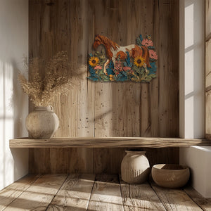 Floral horse metal wall art with wildflowers and rustic farmhouse styling 4