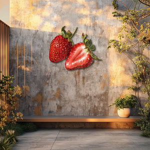 Strawberry metal wall art with vibrant red fruit and botanical detailing for farmhouse kitchen decor 4