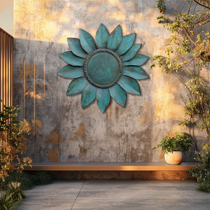 Turquoise Sunflower UV printed aluminum metal wall art for rustic garden patio and farmhouse decor 6